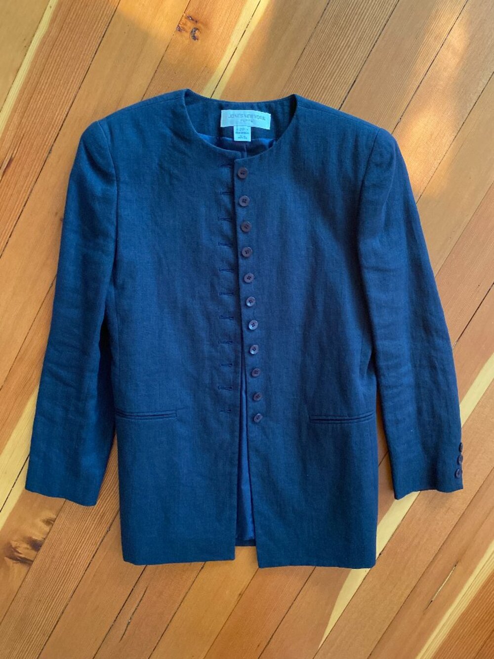 Jones New York Linen Blazer - Navy - Size 2P / XS